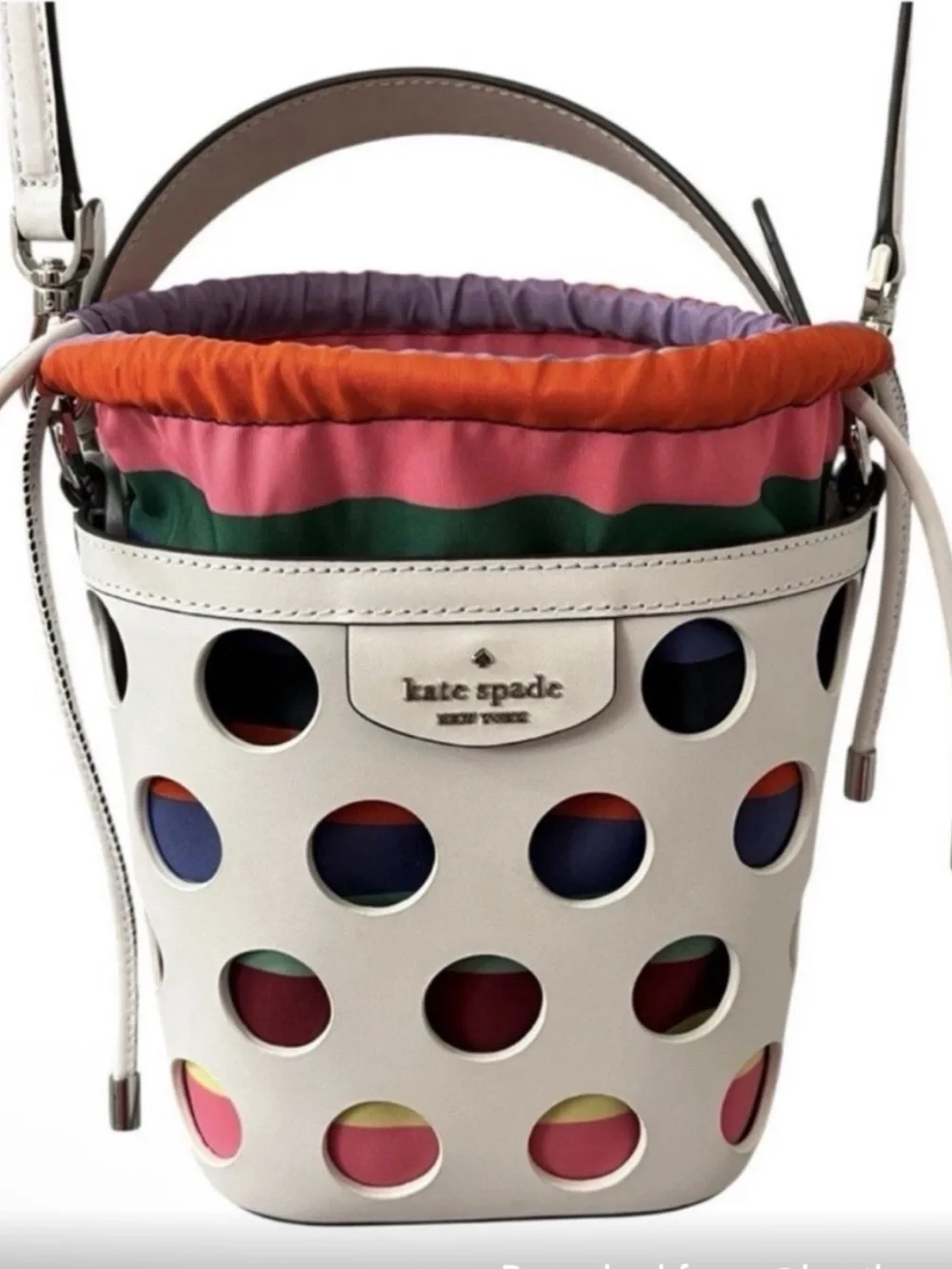 KWOT Kate Spade Pippa Perforated Dot Leather Bucket Bag with Multicolor Liner